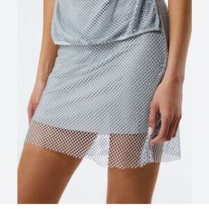 WeWoreWhat Silver Mesh Sequin Skirt NEW
